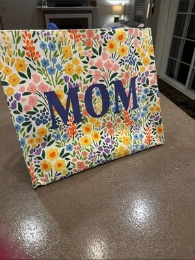 Eccolo Floral Canvas Tote Bag with Navy 'MOM' Text